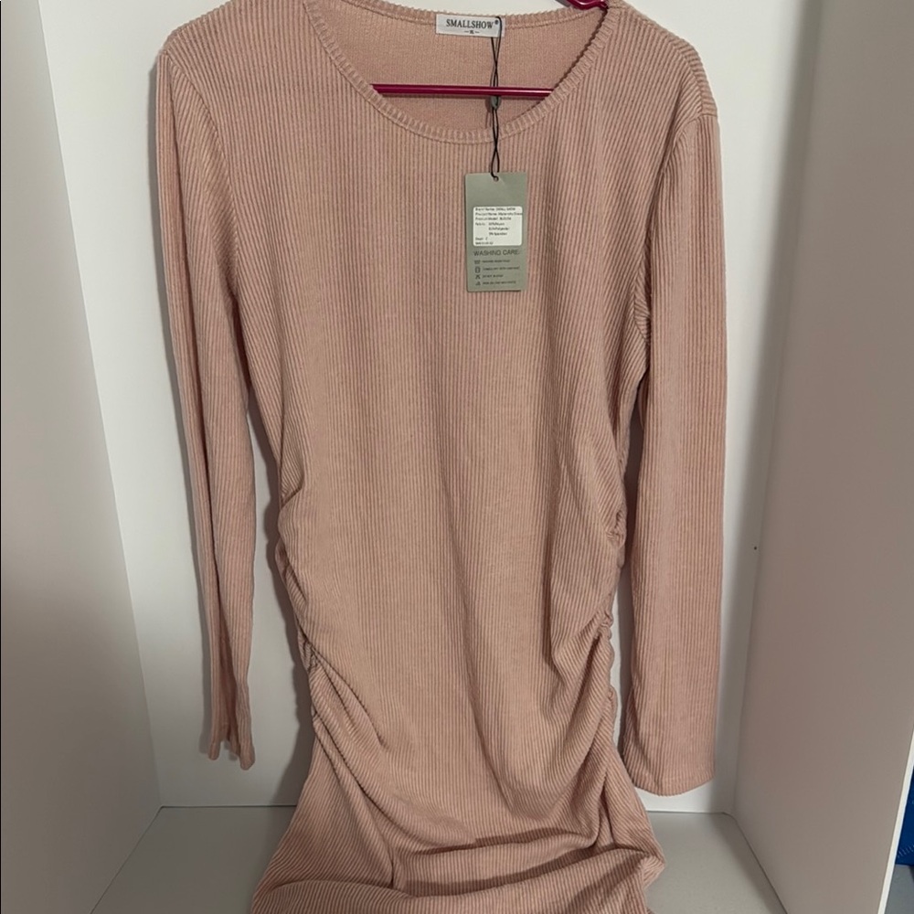 Pink Asymmetrical Long Sleeve Bodycon Dress